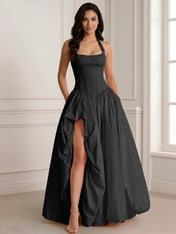 Glamorous Blush Pink Halter Corset Evening Paty Dress Gown