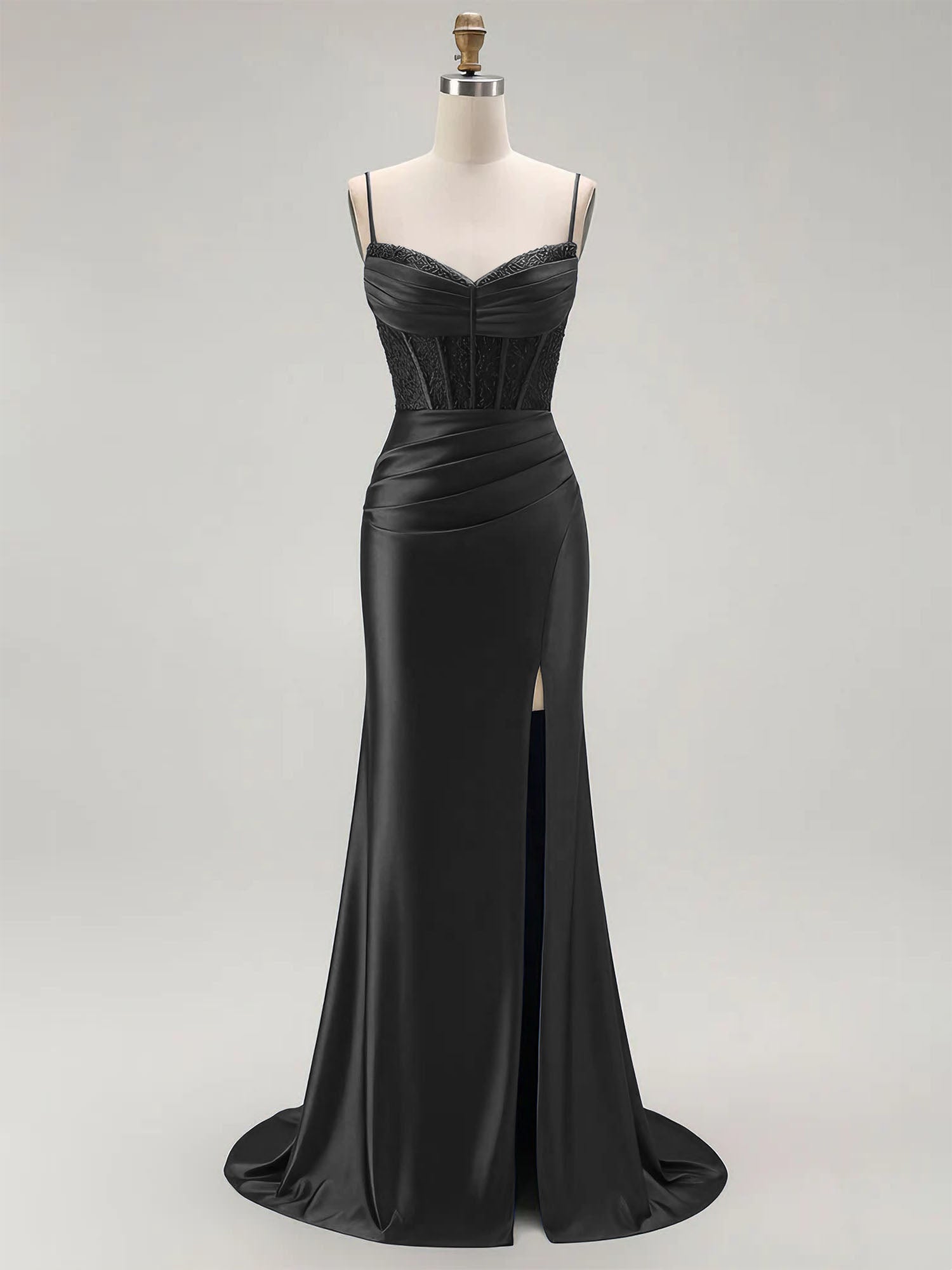Sparkly Satin Mermaid Long Corset Prom Dress with Beading