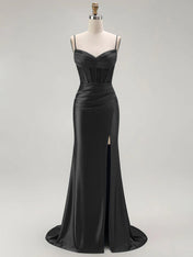 Sparkly Satin Mermaid Long Corset Prom Dress with Beading