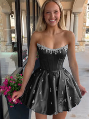 Sparkly Satin A Line Short Corset Homecoming Dress with Rhinestones