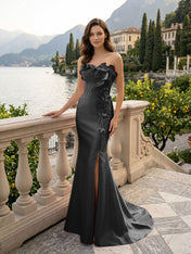 Pink Sweetheart Neckline 3D Flower Embellished Mermaid Evening Gown Maxi Dress