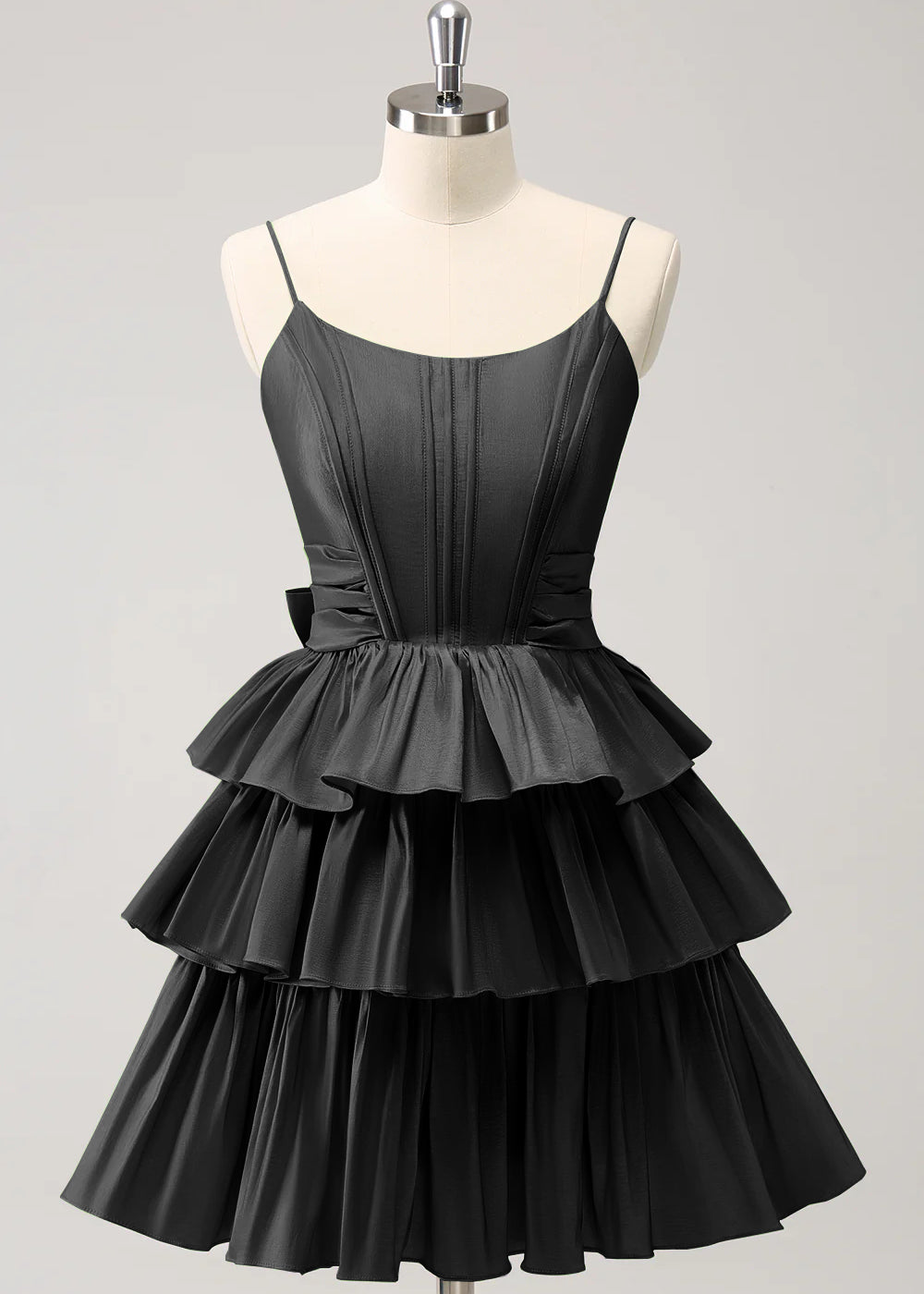 Hot Pink A Line Spaghetti Straps Corset Tiered Ruffle Homecoming Dress with Bow