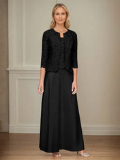 Glitter Lace & Satin Skirt Jacket Dress with Open Jacket