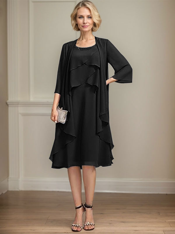 A-line Scoop Knee-Length Chiffon Mother of the Bride Dress With Beading