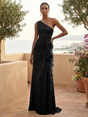 One Shoulder Pleat Mermaid A Line Ruffle Evening Dresses