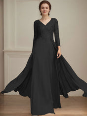 A-line V-Neck Floor-Length Lace Chiffon Mother of the Bride Dress With Sequins