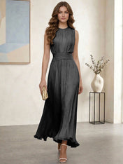 Ethereal Formal Evening Dress Ice Blue Pleated Chiffon Maxi Gown