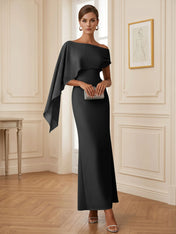 Elegant Mint Green One-Shoulder Chiffon Mermaid Formal Evening Dress with Cape and Ruffles