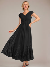 A-line V-Neck Ankle-Length Chiffon Mother of the Bride Dress With Applique Sequins