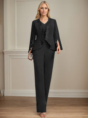 Separates Jumpsuit/Pantsuit V-Neck Floor-Length Chiffon Mother of the Bride Dress