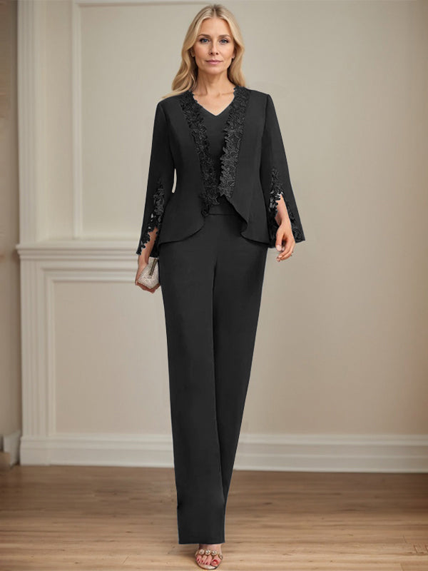 Separates Jumpsuit/Pantsuit V-Neck Floor-Length Chiffon Mother of the Bride Dress