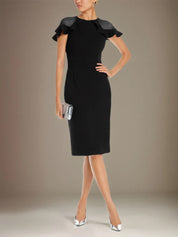 Sheath/Column Stretch Crepe Scoop Short Sleeves Knee Length Dress