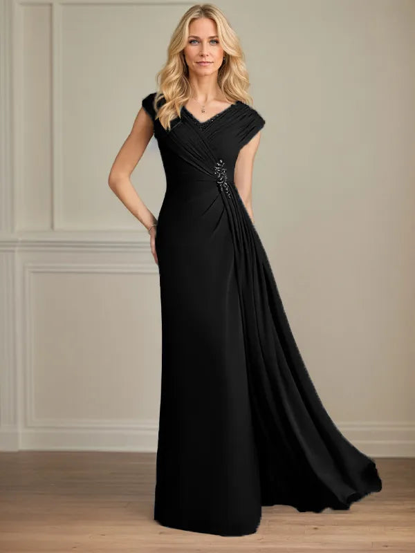 Column Chiffon V Neck Sleeveless Floor Length Mother of the Bride Dresses
