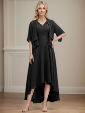 A-line V-Neck Asymmetrical Chiffon Mother of the Bride Dress With Beading Sequins