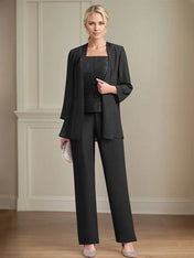 Chiffon Square Neck Sleeveless Floor Length Mother of the Bride Pantsuits