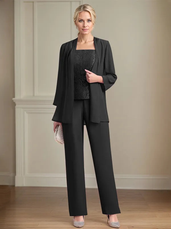 Chiffon Square Neck Sleeveless Floor Length Mother of the Bride Pantsuits