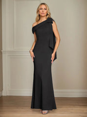 Trumpet/Mermaid One Shoulder Sleeveless Stretch Crepe Mother of the Bride Dress With Bow