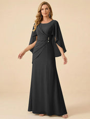 Sage Green Chiffon Beaded Mother of the Bride Dress with Cape Sleeves