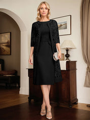Sheath/Column Scoop Knee-Length Chiffon Mother of the Bride Dress With Pleated Sequins