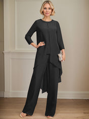 Separates Jumpsuit/Pantsuit Scoop Floor-Length Chiffon Mother of the Bride Dress With Sequins Beading
