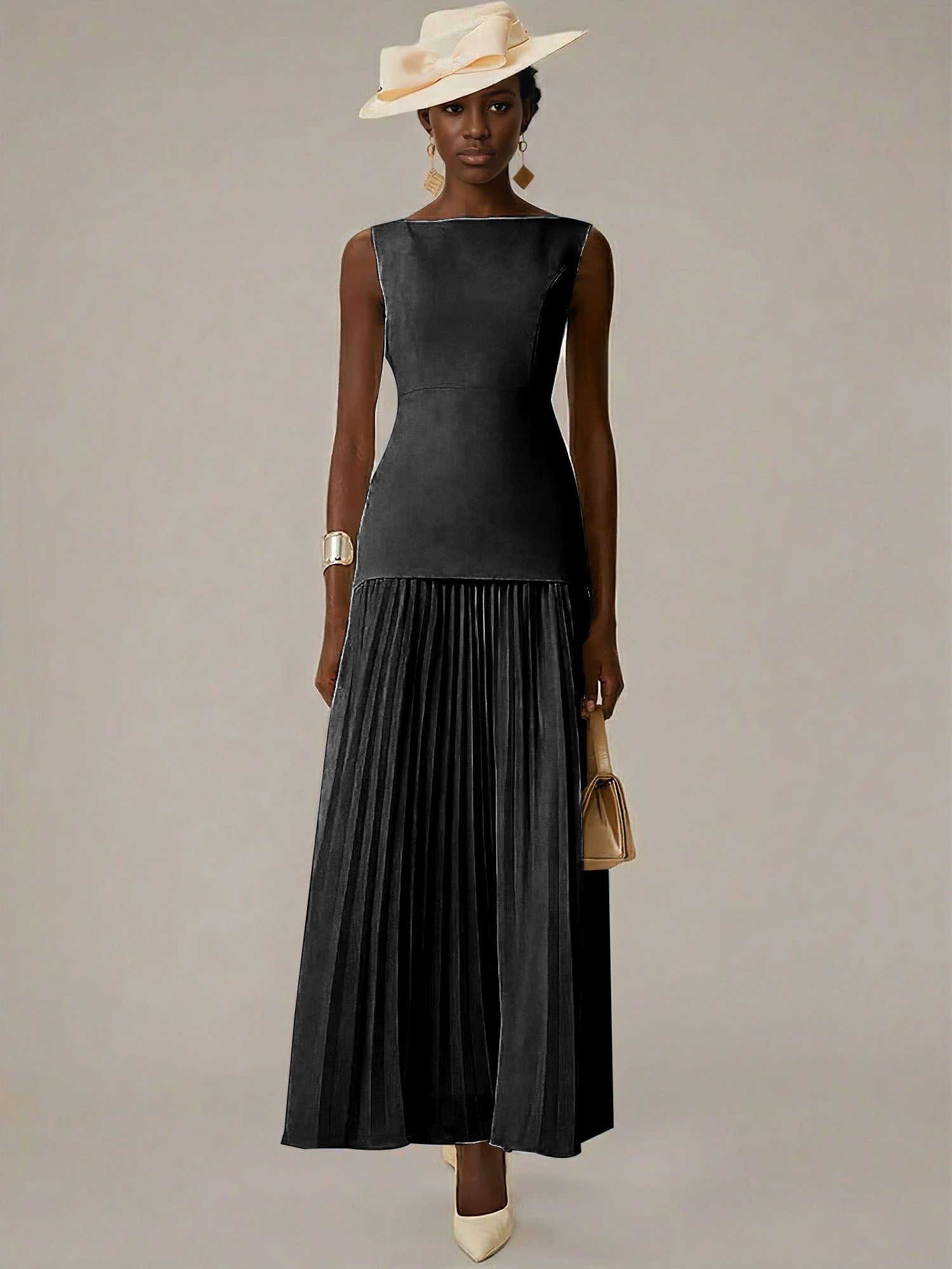 White A Line Chiffon Round Neck Sleeveless Floor Length Dresses