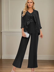 Elegant Simple Scoop Neck Floor Length Mother of the Bride Pantsuit Wedding Guest Dress