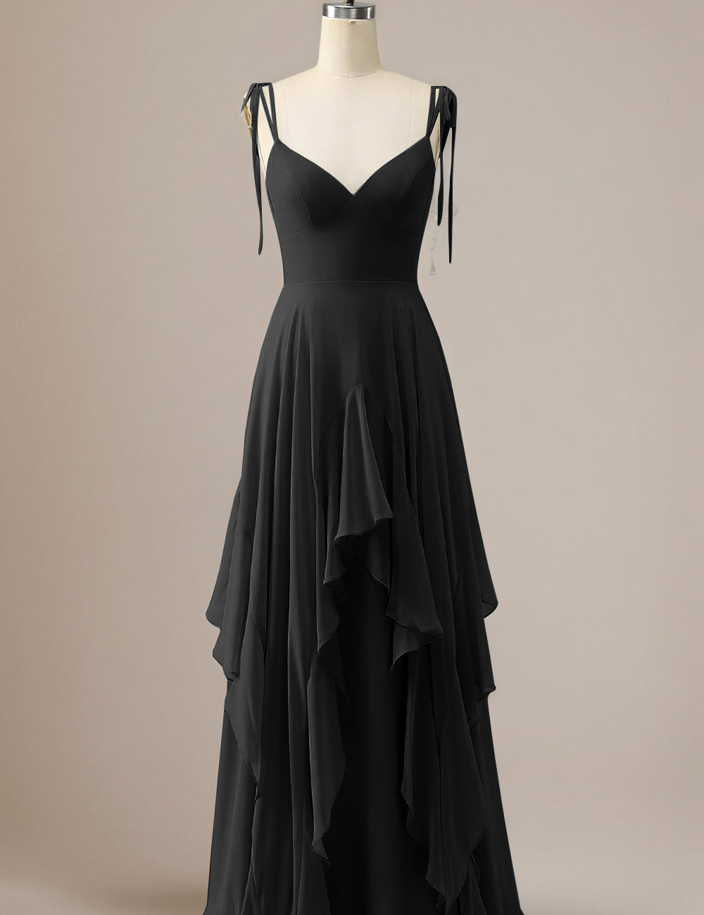 Elegant Dusty Blue A Line Spaghetti Straps Chiffon Long Bridesmaid Dress with Ruffles