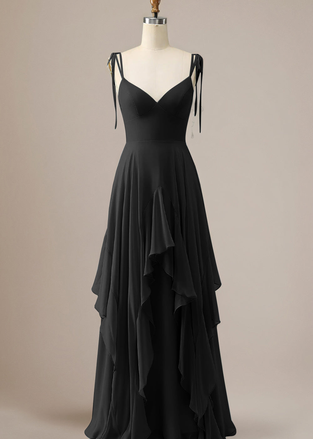 Elegant Dusty Blue A Line Spaghetti Straps Chiffon Long Bridesmaid Dress with Ruffles