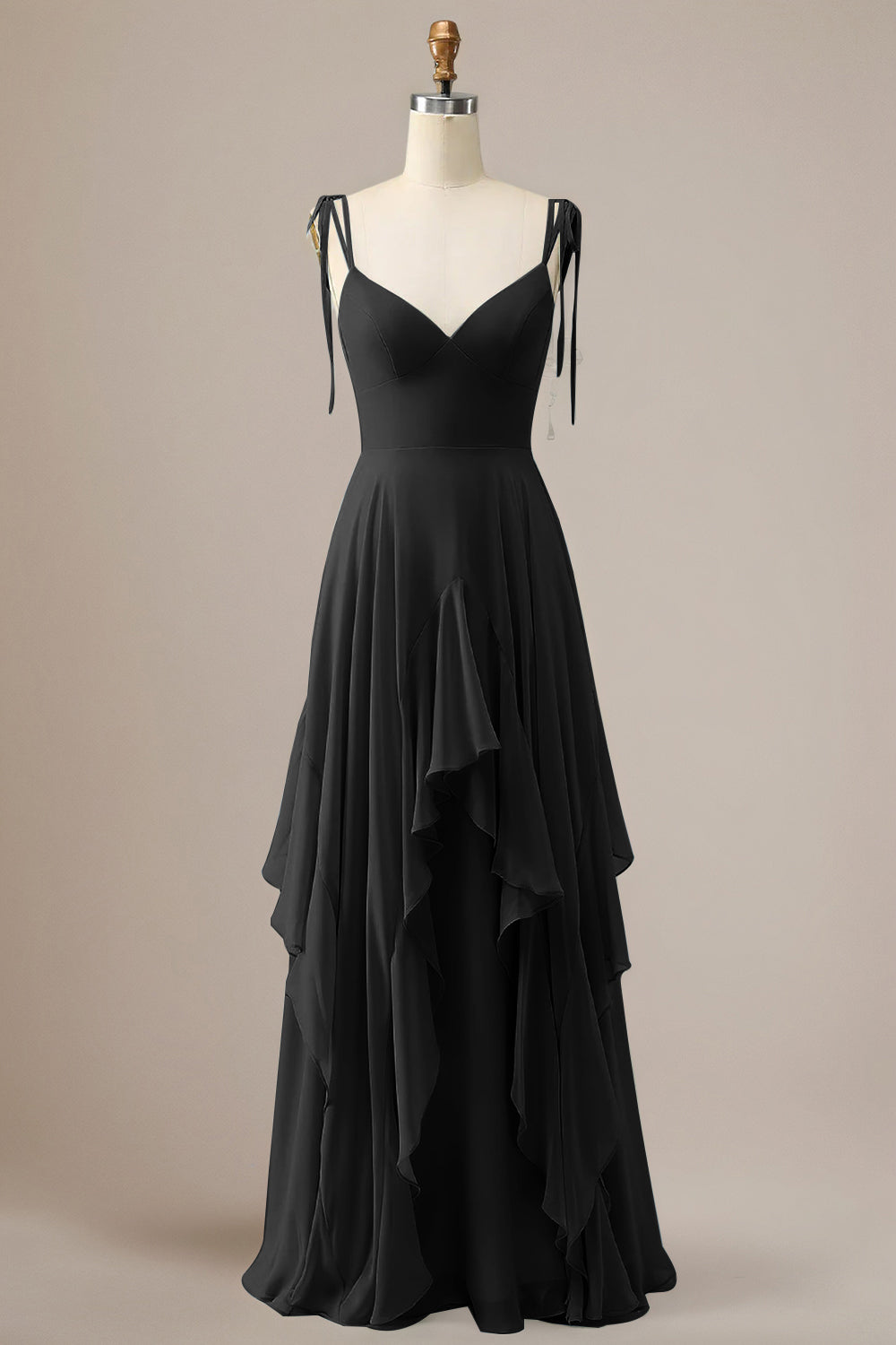 Elegant Dusty Blue A Line Spaghetti Straps Chiffon Long Bridesmaid Dress with Ruffles
