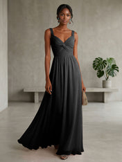 Elegant Soft Blush Twist-Front Chiffon Maxi Gown