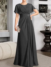 A-line Scoop Floor-Length Chiffon Mother of the Bride Dress With Pleated Beading