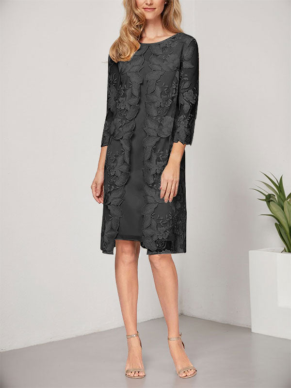 A-line Scoop Knee-Length Chiffon Lace Mother of the Bride Dress With Jacket