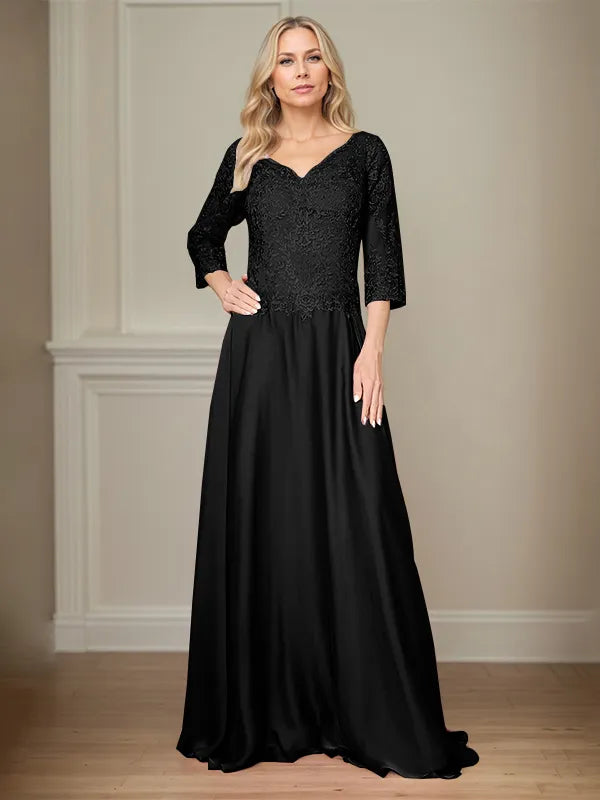 4 Sleeves Floor-Length Mother Of The Bride Dress With Appliques