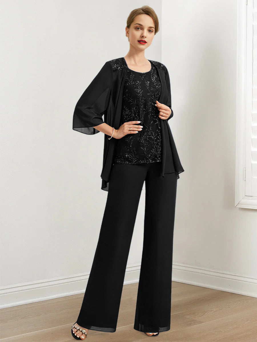 Chiffon Mother of the Bride Pantsuits with Sequins & Jacket