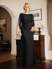 Sheath/Column Scoop Floor-Length Chiffon Mother of the Bride Dress With Pleated Beading