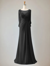 Trumpet/Mermaid Scoop Neck 1/2 Sleeve Chiffon Mother of the Bride Dress With Beadings