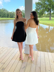Black A Line Strapless Short Homecoming Dress with Beading