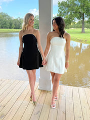 Black A Line Strapless Short Homecoming Dress with Beading