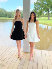 Black A Line Strapless Short Homecoming Dress with Beading