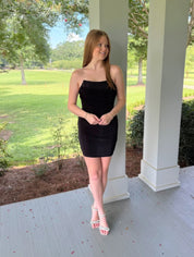 Black Bodycon Strapless Short Satin Homecoming Dress