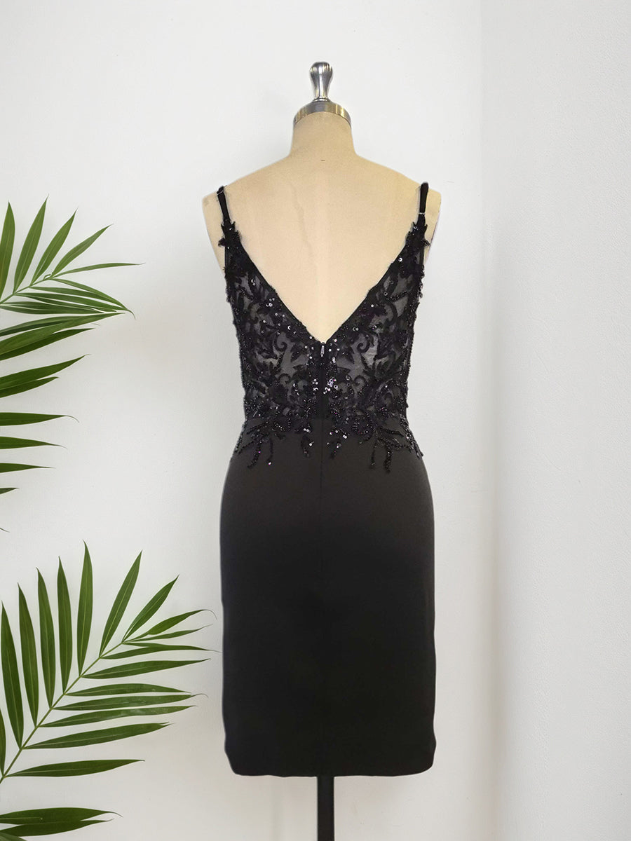 BlackBodyconVNeckShortHomecomingDresswithAppliques_4.jpg