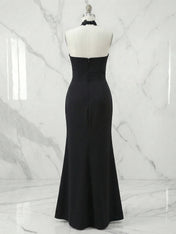 Black Halter Neck Lace Panel Maxi Evening Gown