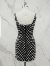 Black Pearl Lattice Short Homecoming Dress with Satin Bow