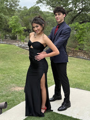 Black Strapless Ruched Cutout Prom Dress