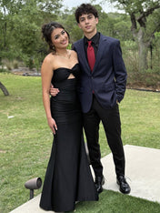 Black Strapless Ruched Cutout Prom Dress
