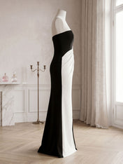 Black White Sheath Strapless Elegant Maxi Formal Dress