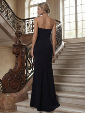 Black White Sheath Strapless Elegant Maxi Formal Dress