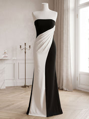 Black White Sheath Strapless Elegant Maxi Formal Dress
