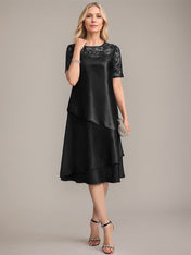 A-Line Scoop Knee-Length Mother of the Bride Dress With Applique & Sequins