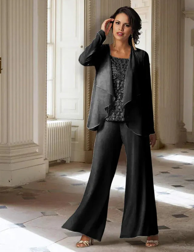 Chiffon Long Sleeves Mother of the Bride Pantsuits with Jacket